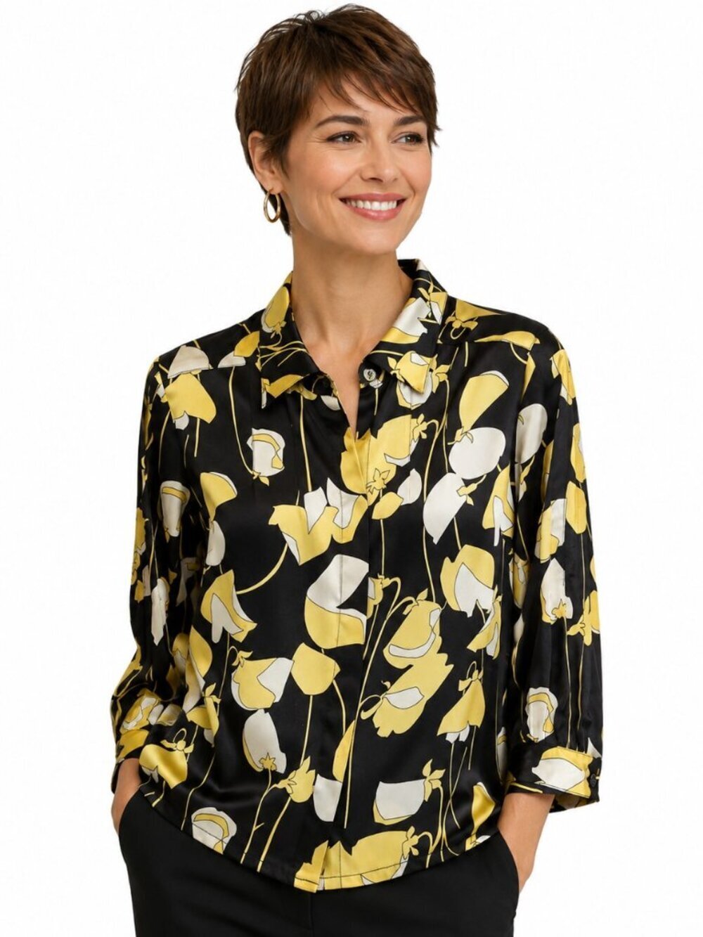 Doncaster Abstract Print Pleated Sleeve Silk Blouse